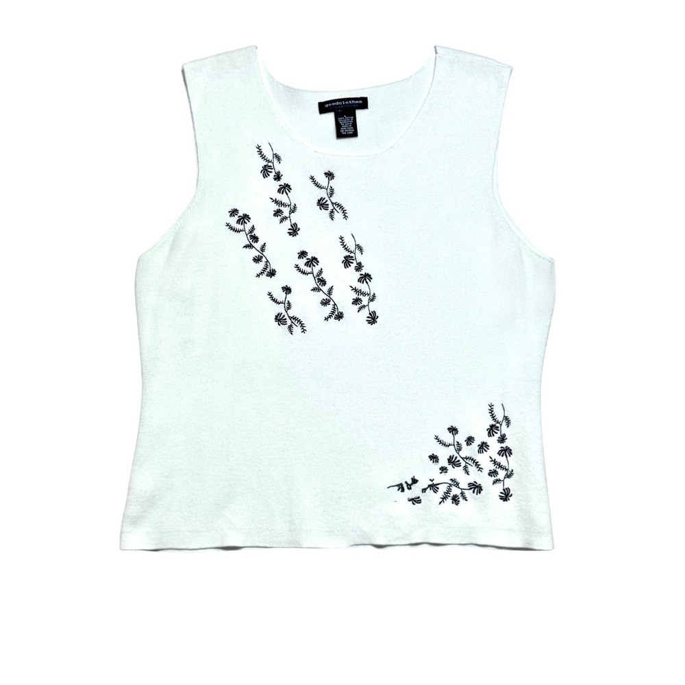 Goodclothes Collections Womens L White Cotton Knit Sleeveless‎ Top Embroidered